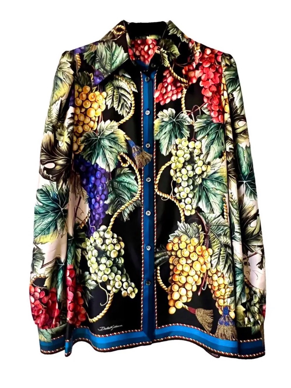 Dolce & Gabbana Multicolor Grape Printed Silk Button Down